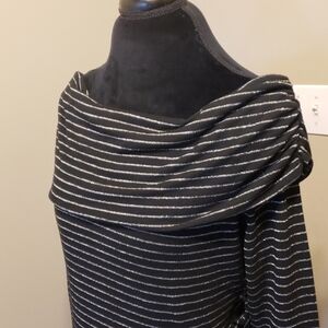 Torrid silver striped black off shoulder dress